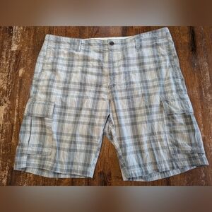 Dockers Men's Plaid Cargo Shorts Gray & White Size 40 100% Cotton Used